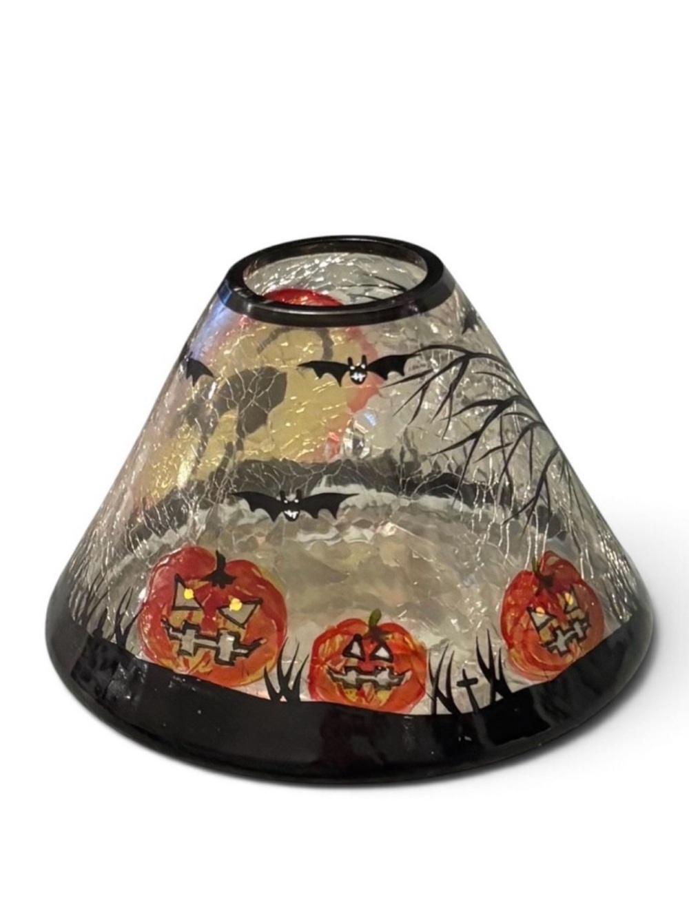 RARE Yankee Candle Halloween Black Cat Crackle Glass Large Jar Shade Retired VTG - Picture 13 of 16
